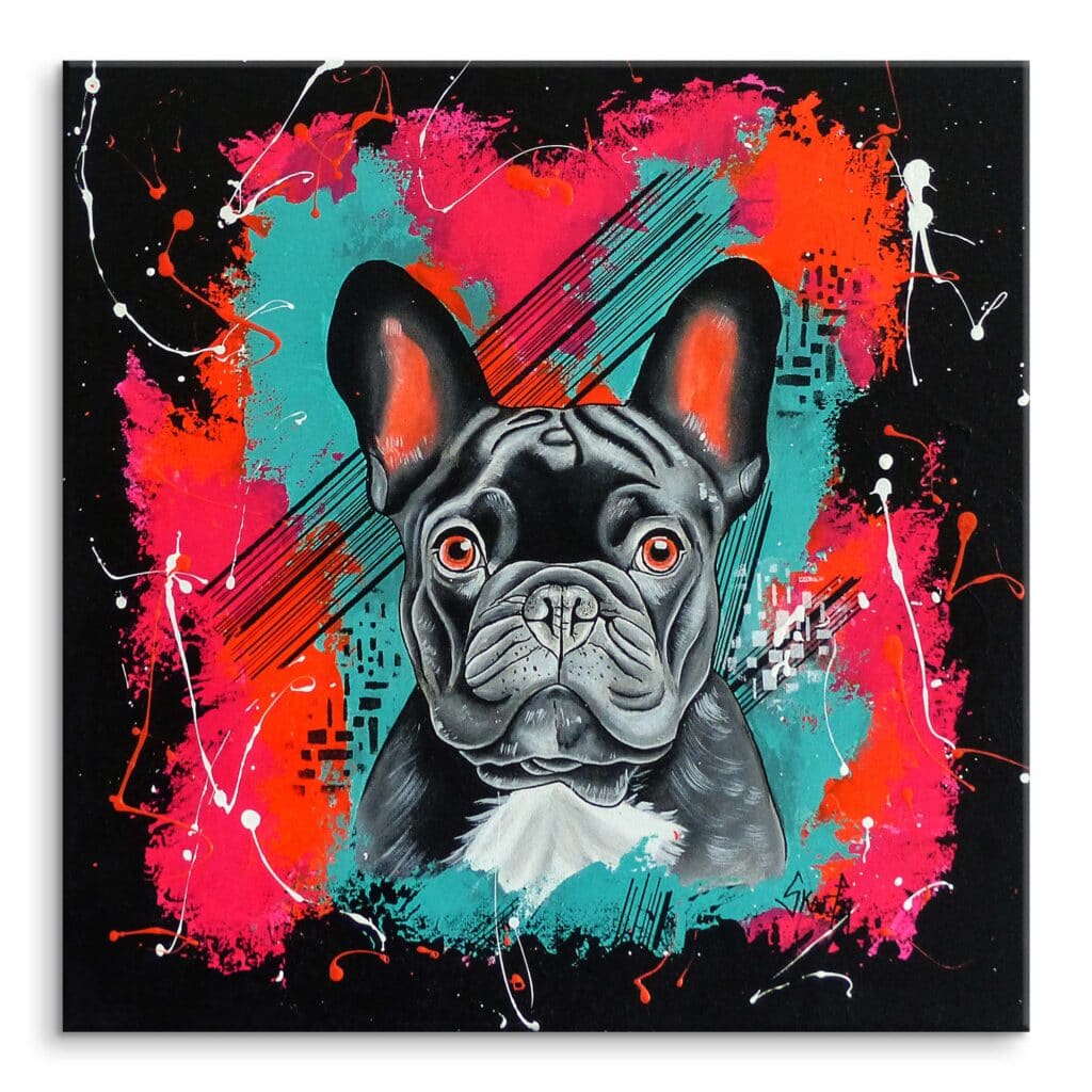 La toile « Frenchie Pop » montée sur châssis, vue de face