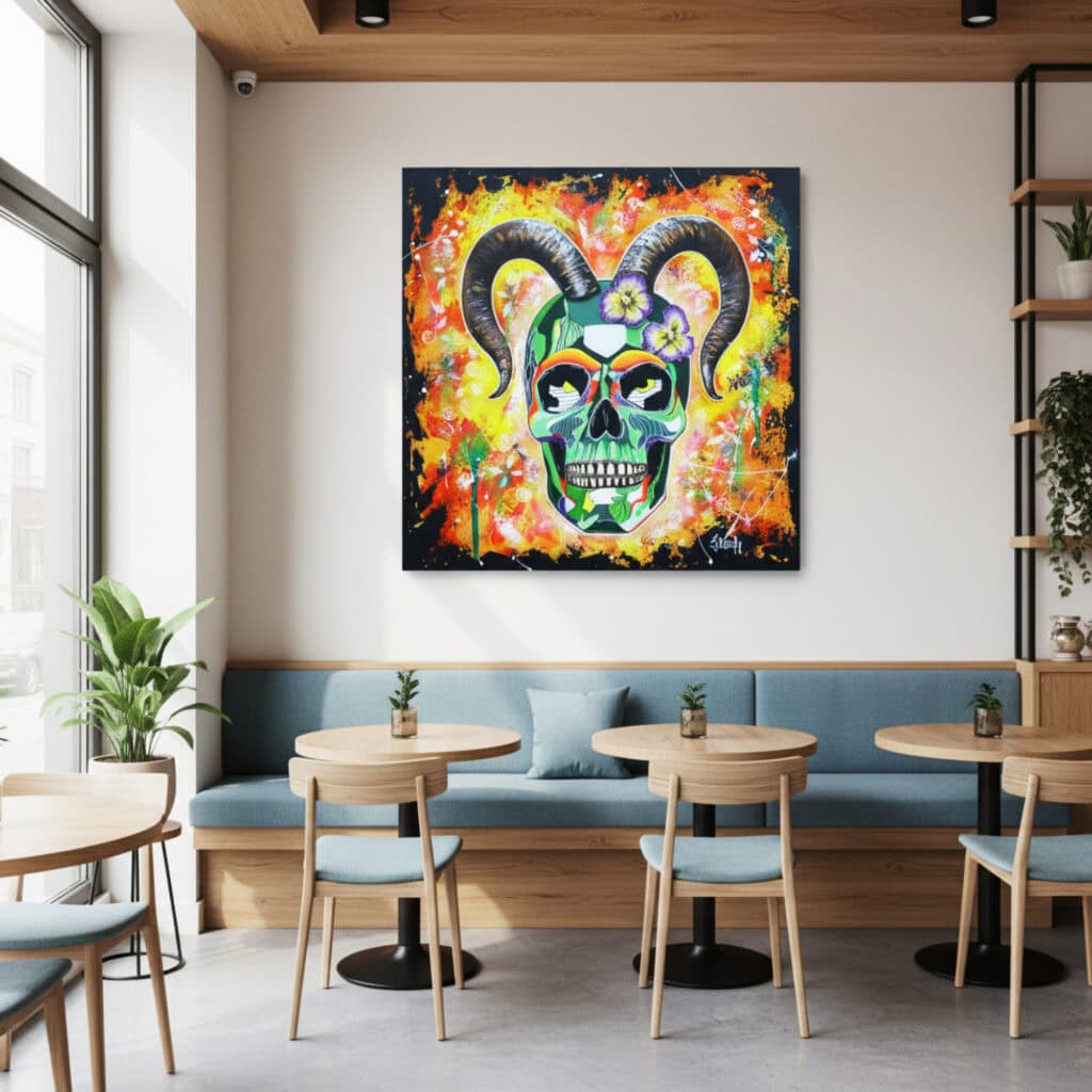 Capricorne Éternel, mise en situation dans un restaurant, petites tables rondes avec chaises et banquette