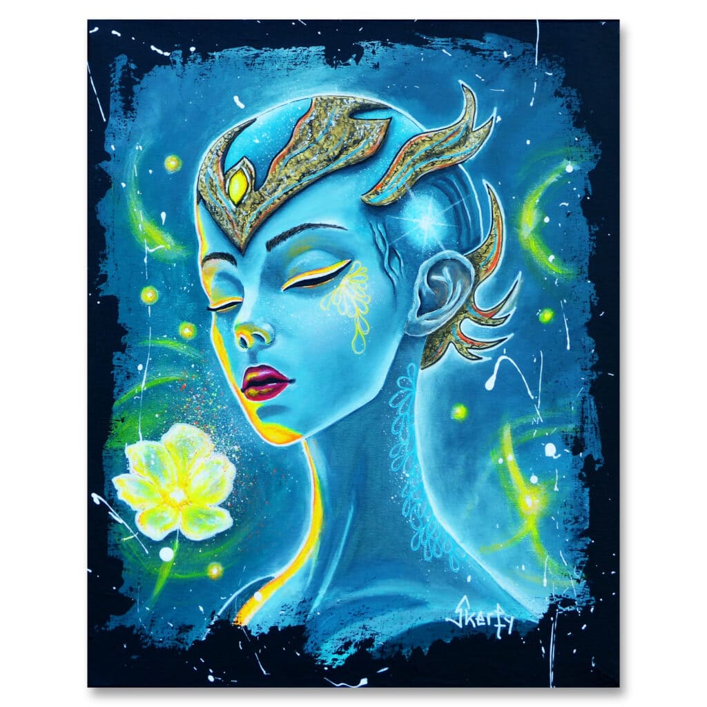 Indigo peinture, vue de face toile sur châssis