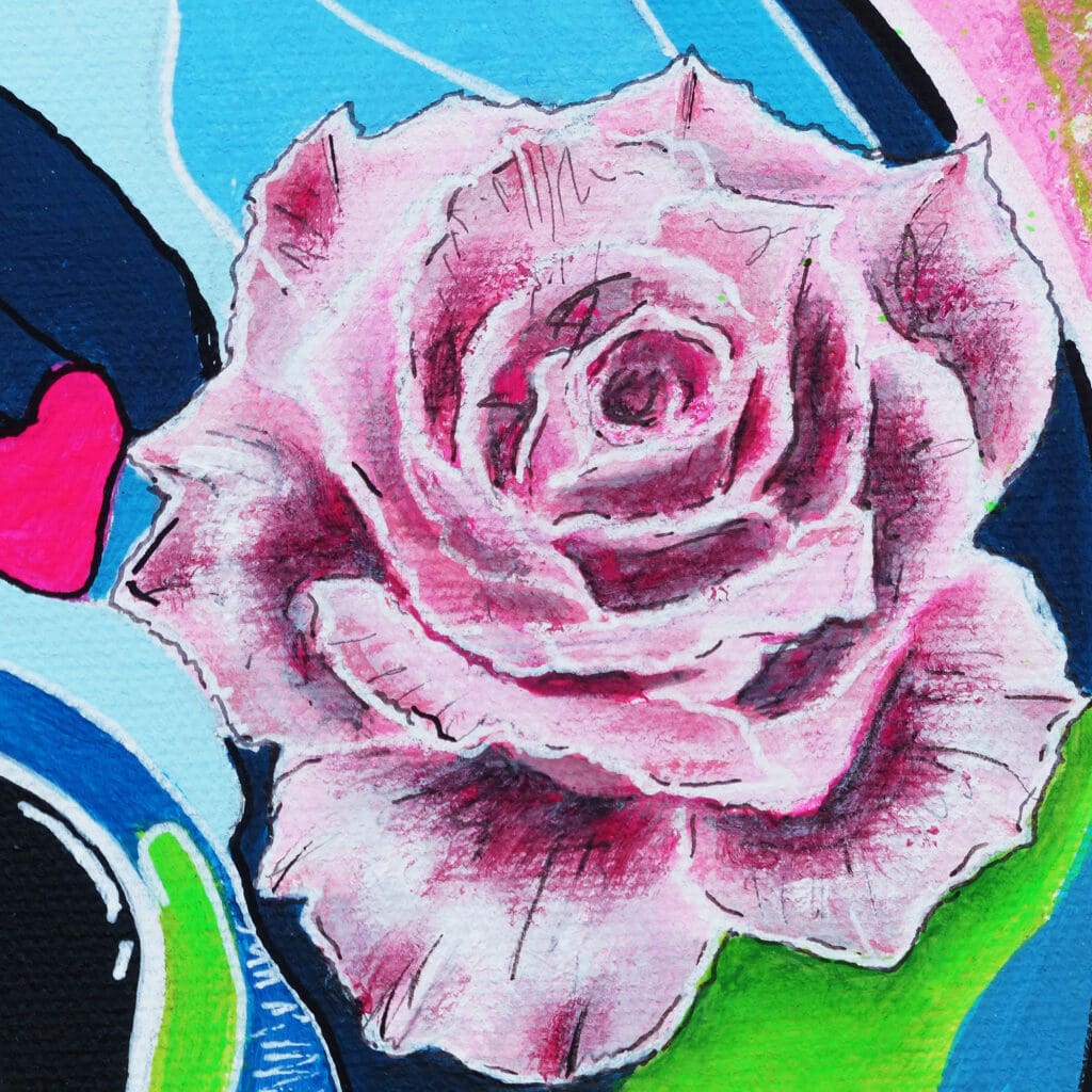 Dualité des Gémeaux, détail de la rose ouverte sur un crâne.